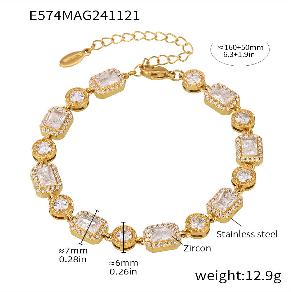 18K Gold-Plated Square Cubic Zirconia Station Bracelet