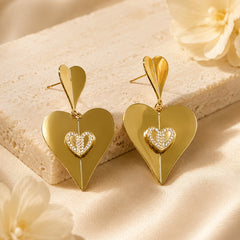 18K Gold-Plated Cubic Zirconia Heart Drop Earrings