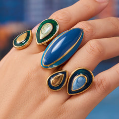 Oval Enamel Statement Ring Collection