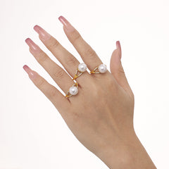 Pearl-Look & Cubic Zirconia Open Ring