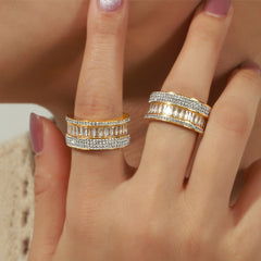 Gold-Tone Cubic Zirconia Double-Row Band Ring