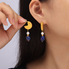 Shell Stud Pearl-Look or Stone Drop Earrings