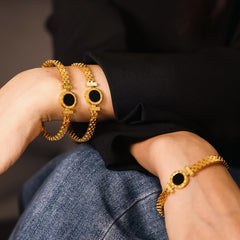 18K Gold-Plated Round Inlay Bracelet