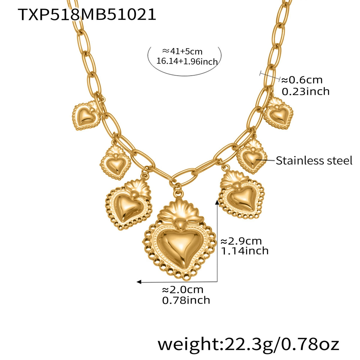 18K Gold-Plated Crown Heart Charm Jewelry