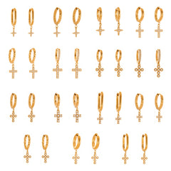 Cubic Zirconia Cross Charm Hoop Earrings