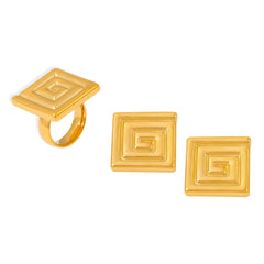 18K Gold-Plated Square Spiral Earrings or Ring