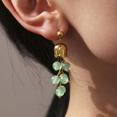 Aventurine or Pearl-Look Floral Drop Earrings