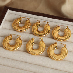 Gold-Tone Ribbed Round Hoop Earrings