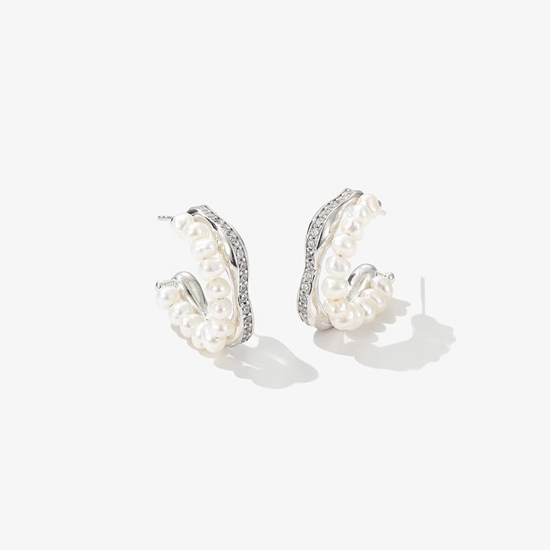 Nicolette Dainty Pearl Pavé Stud Earrings