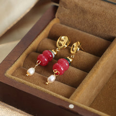 Natural Stone & Freshwater Pearl Beaded Drop Earrings