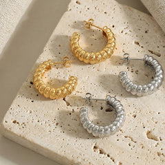 18K Gold-Plated Ridged Hoop Earrings