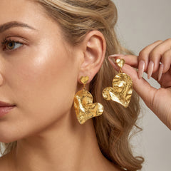 Hammered Heart Statement Drop Earrings