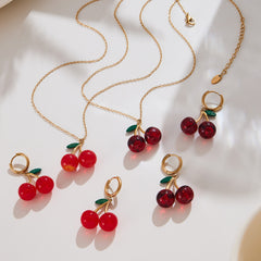 18K Gold-Plated Resin Cherry Jewelry