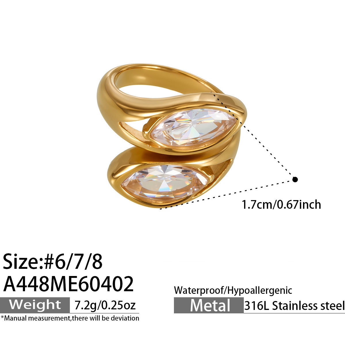 18K Gold-Plated Faceted Glass and Cubic Zirconia Rings
