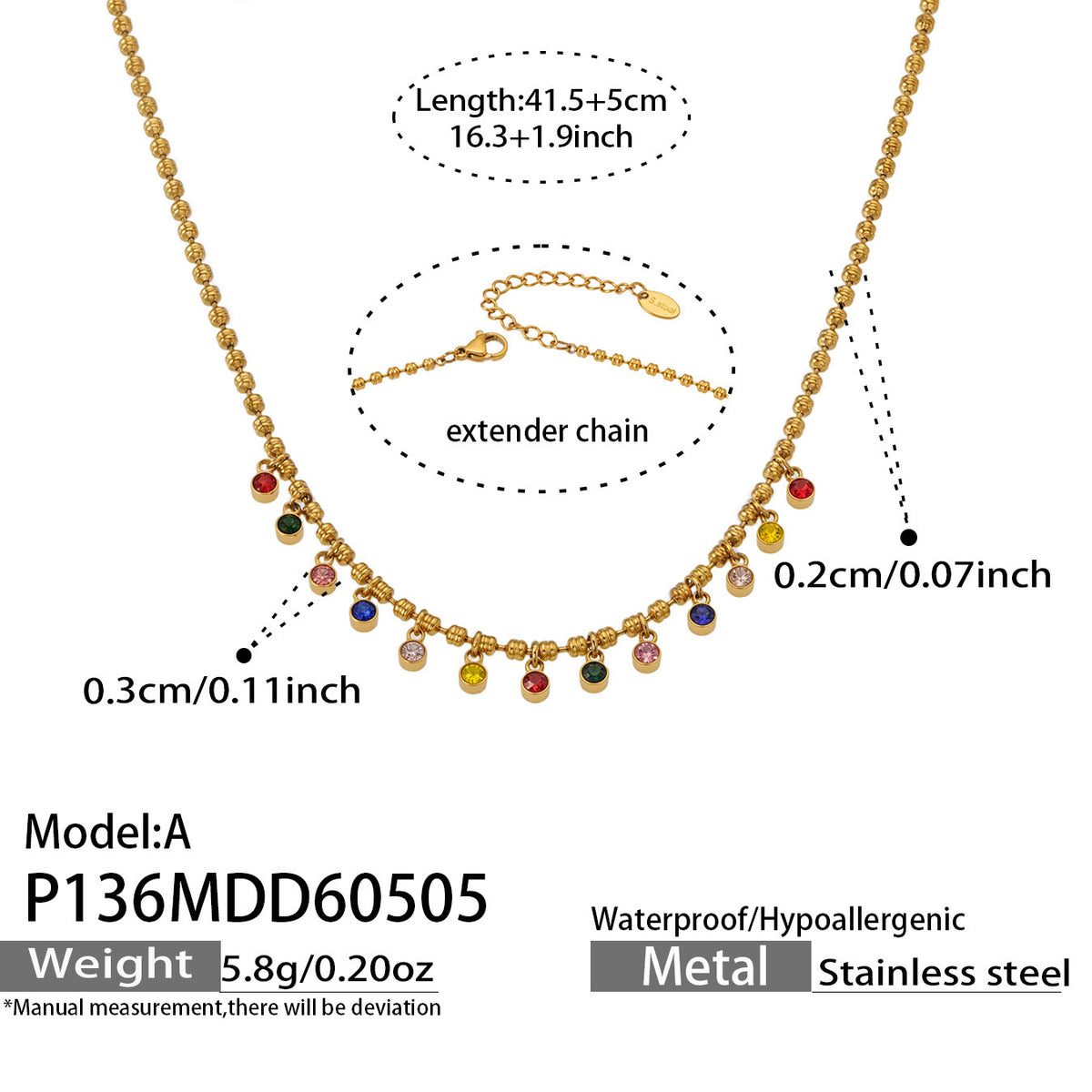 Color Cubic Zirconia Beaded Fringe Necklace