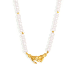 Shell-Pearl Hand-Clasp Necklace