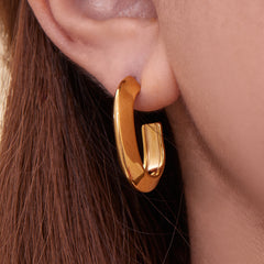 18K Gold-Plated Grooved U-Hoop Earrings