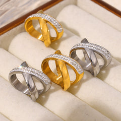 18K Gold-Plated Sparkling X Ring