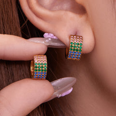 18K Gold-Plated Multi-Row Cubic Zirconia Hoops