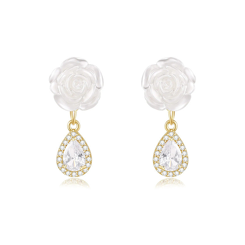 Camille Vintage-Inspired Pavé Camellia Drop Earrings