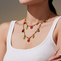 18K Gold-Plated Enamel Fruit Charm Jewelry