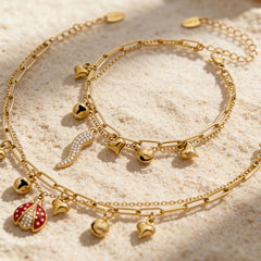 18K Gold-Plated Layered Charm Bracelets