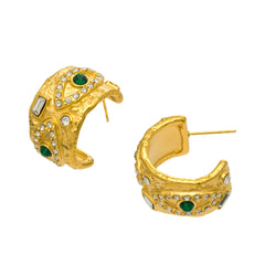 Turquoise-Color and Rhinestone C-Hoop Earrings