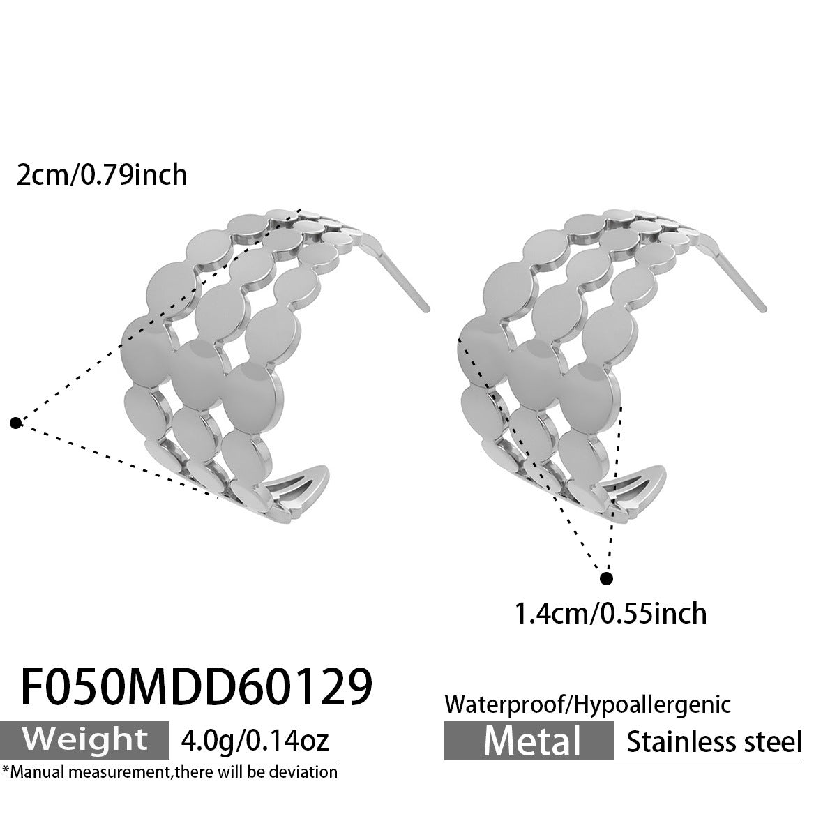Openwork Disc Link Stainless Steel C-Hoop Earrings