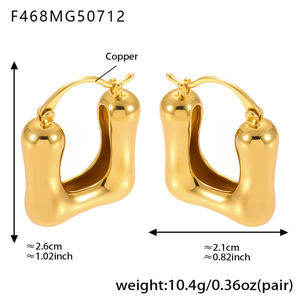 Polished U-Shaped Copper-Base Hoop Earrings