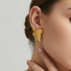 Gold-Tone Sculptural Butterfly Stud Earrings