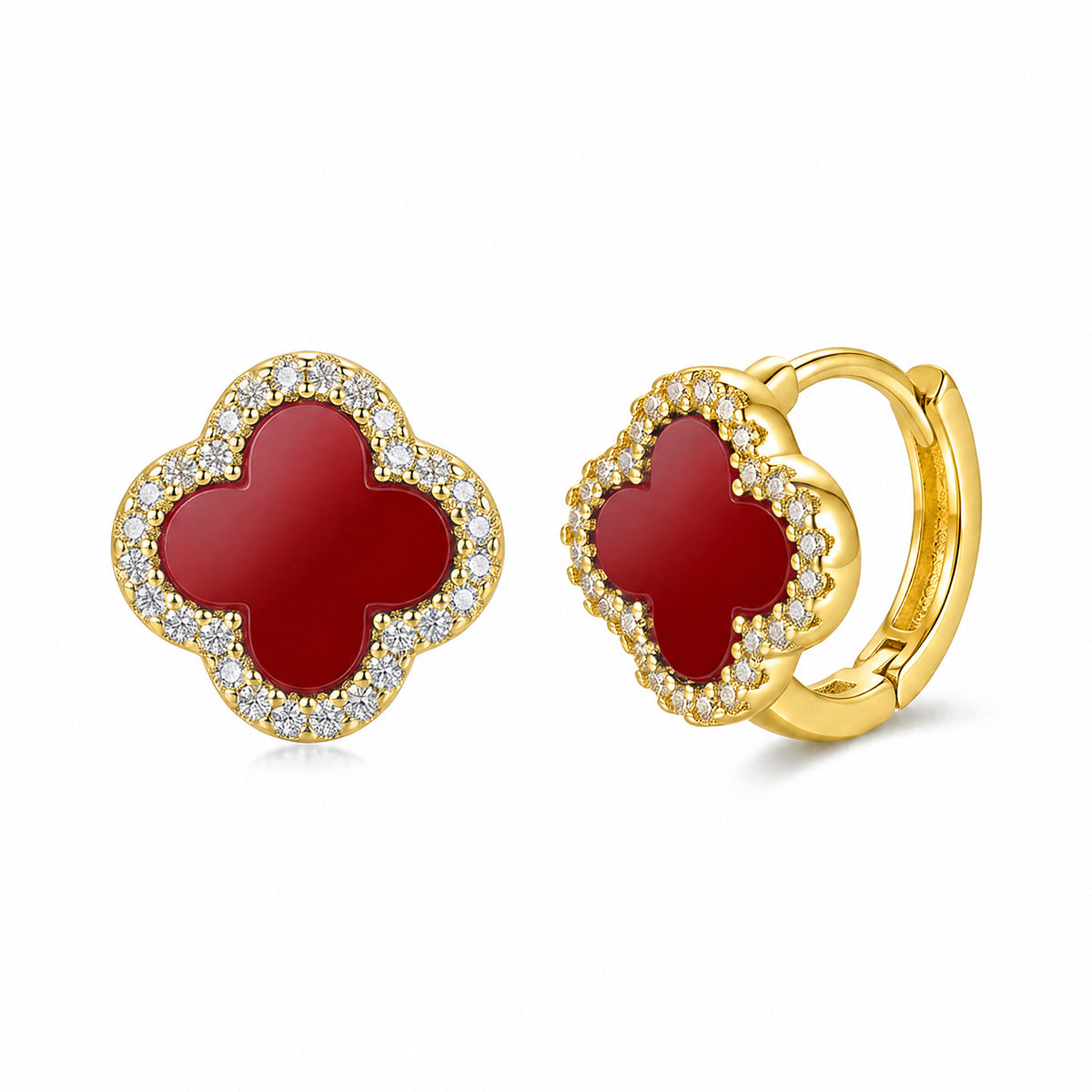 Daphne Vintage-Inspired Red Agate Black Agate Clover Stud Earrings