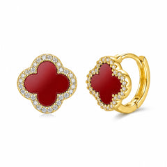 Daphne Vintage-Inspired Red Agate Black Agate Clover Stud Earrings