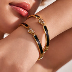 Heart Cubic Zirconia Black Enamel Bangle
