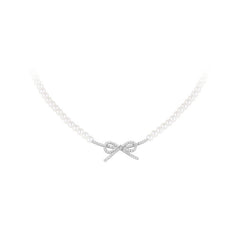 Nicolette Pearl Pavé Bow Necklace