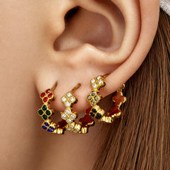 Cubic Zirconia Clover Hoop Earrings
