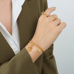 18K Gold-Plated Rabbit Charm Beaded Stretch Bracelet