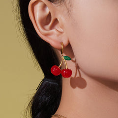 18K Gold-Plated Resin Cherry Jewelry