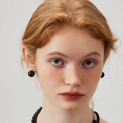 Daphne Vintage-Inspired Black Agate Stud Earrings