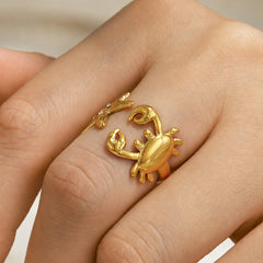 Crab and Starfish Cubic Zirconia Open Ring