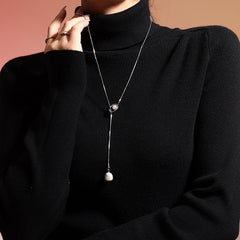 Long Pearl-Look Lariat Necklace
