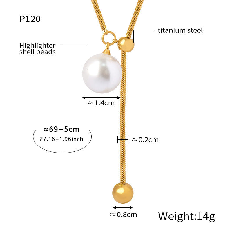 Shell Pearl-Look Bead Y-Pendant Necklace