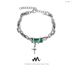 Silver-Tone Cubic Zirconia Cross Charm Bracelet
