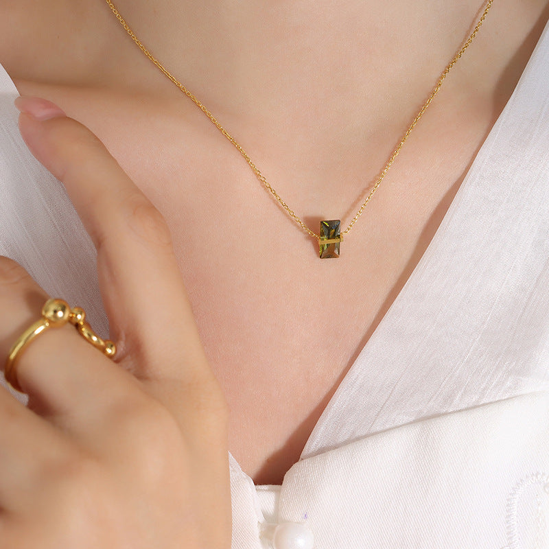 Birth Month Color Geometric Pendant Necklace