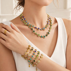 18K Gold-Plated Color Four-Petal Cubic Zirconia Jewelry