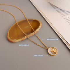 18K Gold-Plated Shell Rose Coin Pendant Necklace