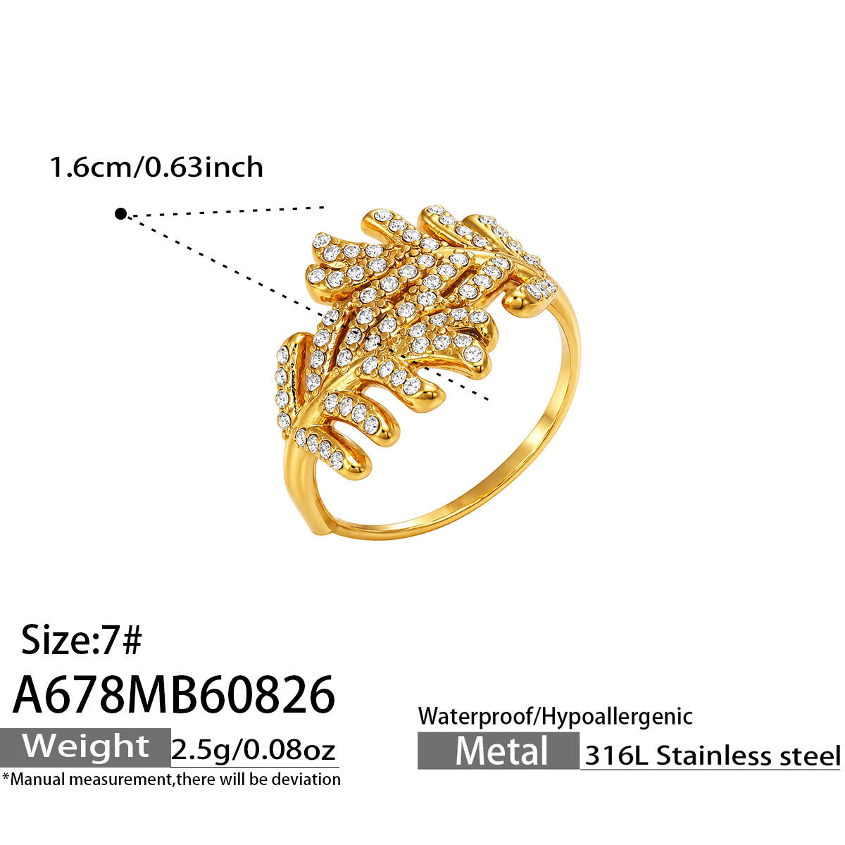18K Gold-Plated Cubic Zirconia Leaf Ring Designs