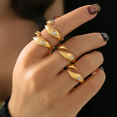 18K Gold-Plated Sculptural Stone-Accent Open Ring
