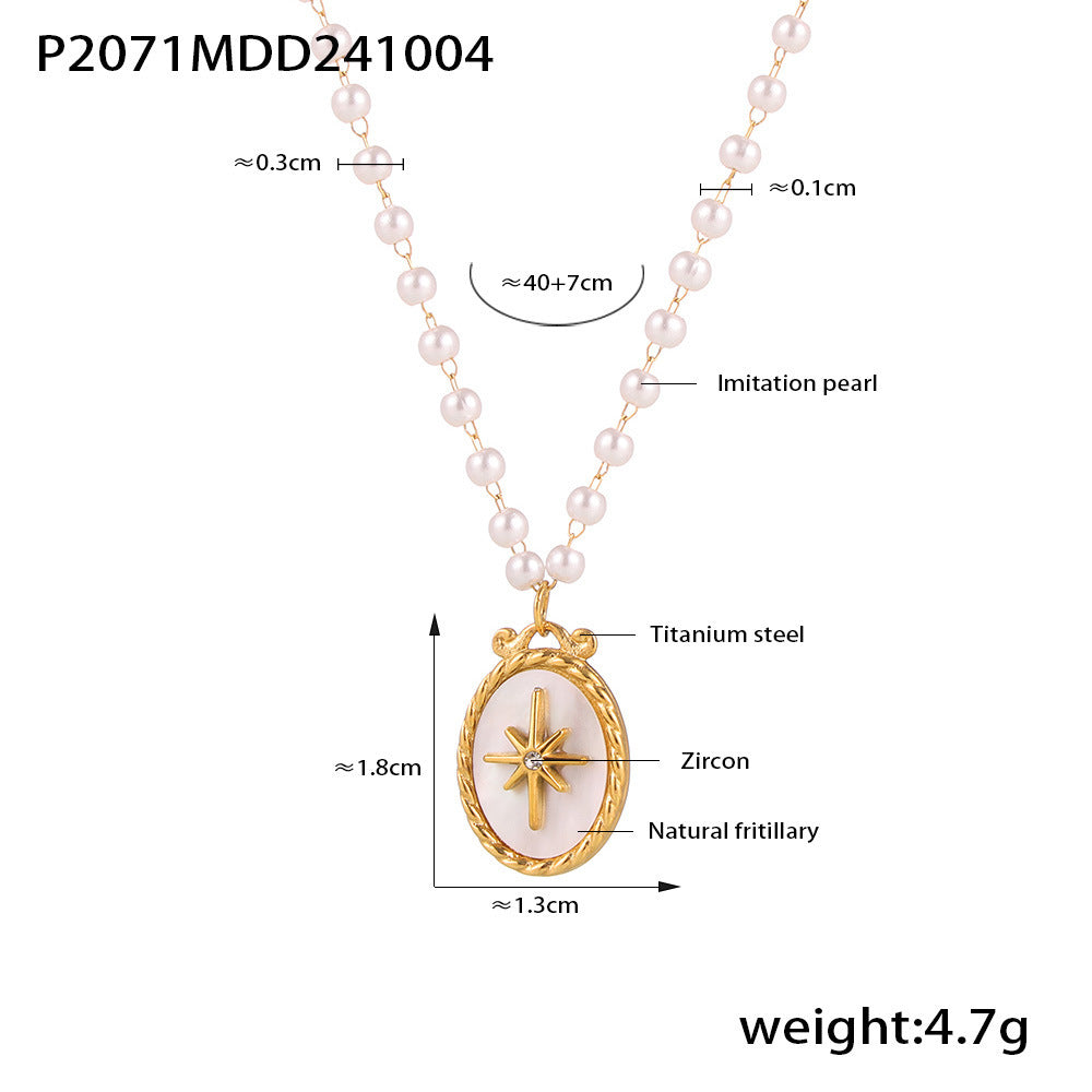 Mother-of-Pearl Starburst Faux Pearl Necklace