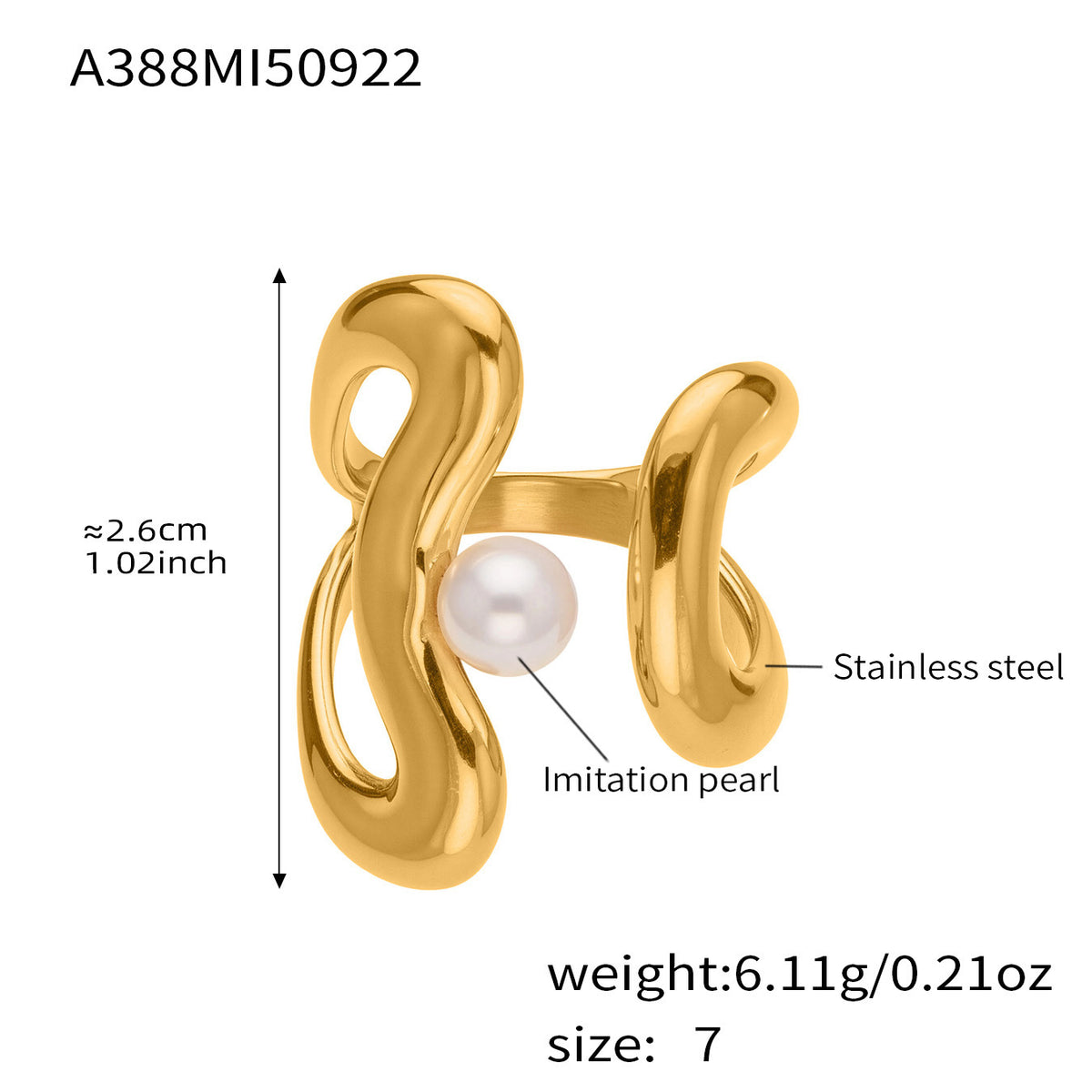 Sculptural Open Ring with Geometric Curves