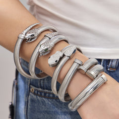 Ribbed Snake-Inspired Open Cuff Bracelet